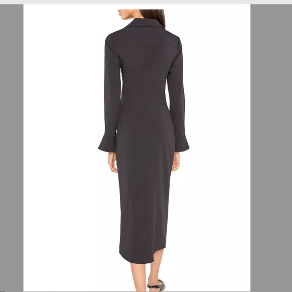 EUC Cinq a Sept Black McKenna Midi Dress Twist Front Slit - Picture 3 of 12